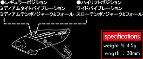 ●レギュラーポジション：ミディアムタイトバイブレーション、ミディアムテンポ/ジャーク&フォール　●ハイリフトポジション：ワイドバイブレーション、スローテンポ/ジャーク&フォール